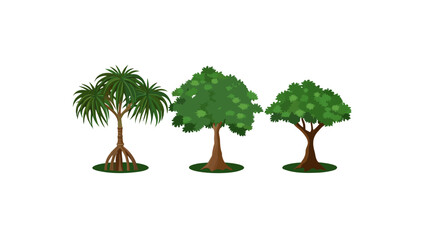 Fototapeta premium Diverse Green Trees: A vibrant illustration showcasing three distinct trees, each boasting unique foliage and structure, contributing to an inviting display.