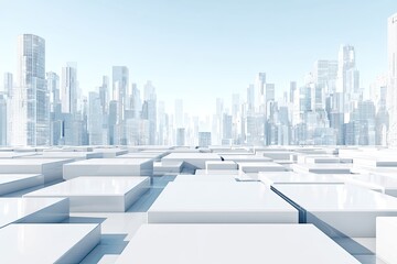 Futuristic Cityscape With White Cubes