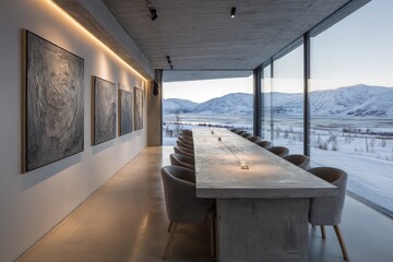 Modern Concrete Dining Area With Mountain View