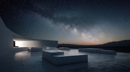 Night Sky Over Modern White Architecture