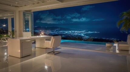 Luxury Home With Night Cityscape View
