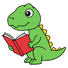 Cute Dinosaur Reading Book Illustration