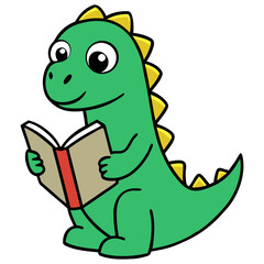 Cute Dinosaur Reading Book Illustration