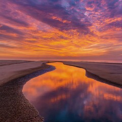 Vibrant Sunset Over Coastal River