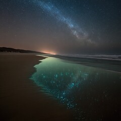 Night Beach Reflection Of Milky Way