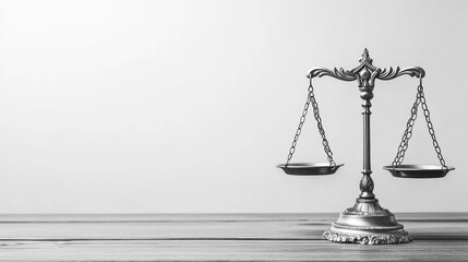 Justice Scales on Wooden Tabletop