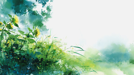  watercolor botanical sunflowers texture template background.Elegant wedding invitation card background . Minimal hand painted Design for wedding or Valentine's Day