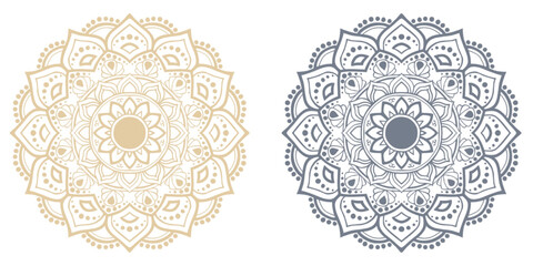 Elegant Mandala Designs in Gold and Gray – Ornamental Boho Floral Pattern