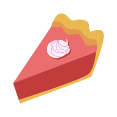 Pumpkin pie slice isolated. Confectionery shop menu item. Flat vector illustration.