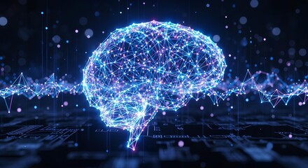 Digital Brain as a Glowing AI Neural Network