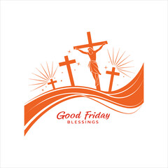 Good Friday Blessings Illustration with Jesus on Cross and Christian Holy Symbol
