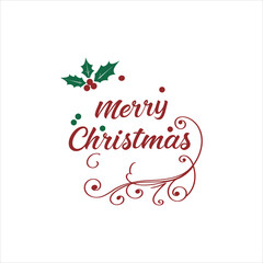 Merry Christmas Greeting Card Design with Holly Leaves and Elegant Decorative Typography