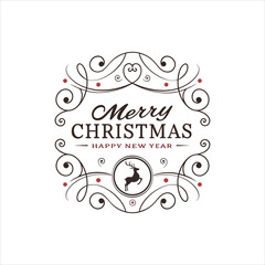 Elegant Merry Christmas and Happy New Year Greeting with Reindeer and Decorative Frame