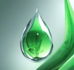 Futuristic green biofuel glowing inside a transparent glass leaf