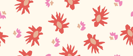 Seamless flat background. Minimalistic abstract floral pattern. Modern print on light background. Perfect for textile design, screensavers, covers, cards, invitations and posters.