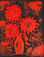 Red sunflowers acrylic painting on canvas