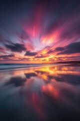 Dramatic Colorful Sunset Over Beach