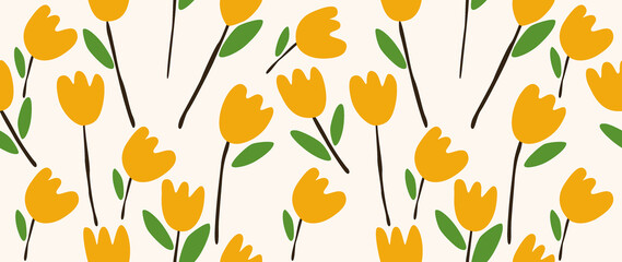 Seamless flat background. Minimalistic abstract floral pattern. Modern print on light background. Perfect for textile design, screensavers, covers, cards, invitations and posters.