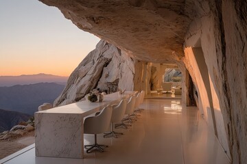 Mountaintop Sunset View From Modern Cave Home Dining Area