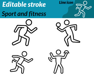 A dynamic icon representing sport and fitness. Featuring an athletic human figure in motion a dumbbell. Running shoe and heartbeat line to symbolize strength endurance and health, The design reflects.