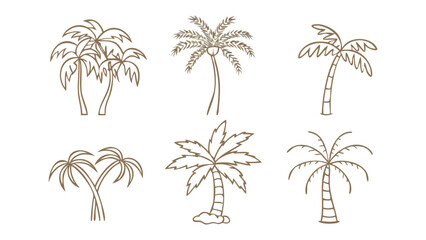 Obraz premium Tropical Palm Trees Sketches: An artistic arrangement of sketches features diverse silhouettes of lush palm trees, perfect for conveying the essence of a tropical getaway or island paradise. 