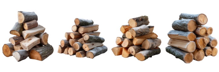 Expertly stacked firewood logs, carefully arranged and ready to provide essential warmth and a cozy ambiance for chilly winter evenings and rustic settings. Essential for home heating