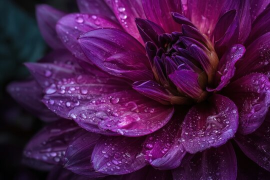 Vibrant purple dahlia flower with fresh water droplets