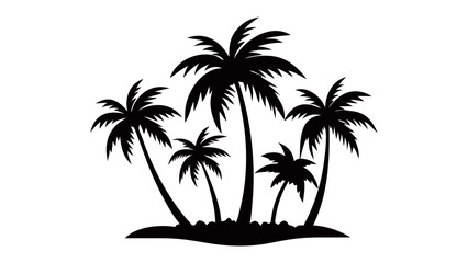 Fototapeta premium Silhouette of Paradise: This silhouette showcases the idyllic beauty of nature, featuring a cluster of palm trees in a serene setting, evoking a sense of tranquility.