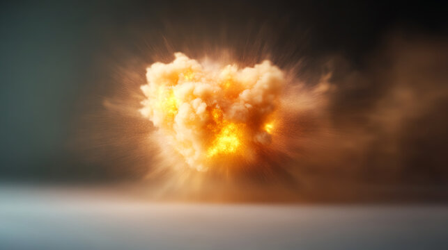 A dramatic explosion reveals powerful energy and motion, showcasing vibrant colors and dynamic clouds of smoke and dust.