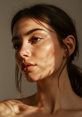 Beautiful Young Woman with Natural Light and Shadows on Her Face.