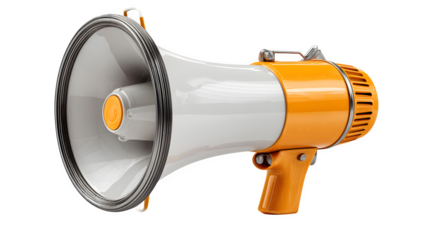 two-tone megaphone with smooth curves, public-address sound amplifier, isolated on white background