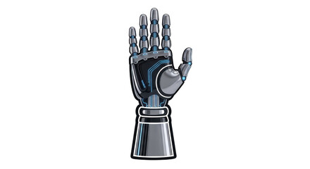 Metallic Robotic Hand with Blue Lights and Articulated Fingers on Background mechanical artificial isolated on a transparent background