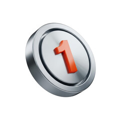 Metallic Silver Medal with Bright Orange Number One and Brushed Metal Texture on a Background isolated on a transparent background