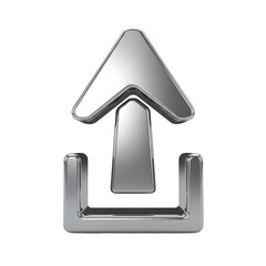 Metallic Silver Upload Icon with a3D Effect on a Background Keywords: upload, upload icon, upload symbol, data transfer, file transfer, internet isolated on a transparent background