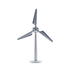 Minimalist 3D rendering of a modern white wind turbine with three blades on a background wind power isolated on a transparent background