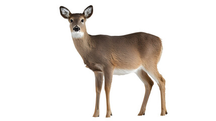 white-tailed deer standing alert, forest animal, isolated on white background