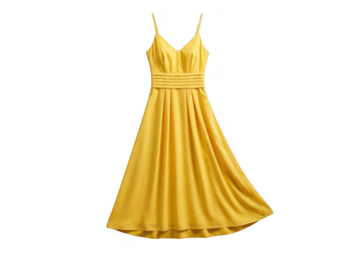 Elegant yellow spaghetti strap midi dress isolated on transparent background