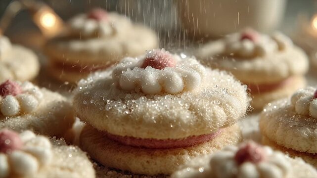 Christmas holiday cookies macro with sugar decoration on dessert  