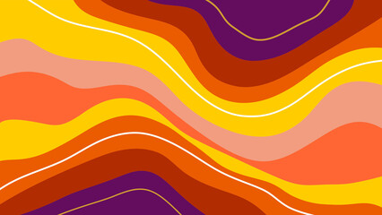 Abstract groovy background with wavy lines and shapes in retro colors