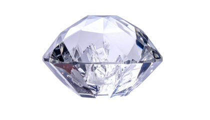 Faceted clear gemstone cut shape rests on a solid black background
