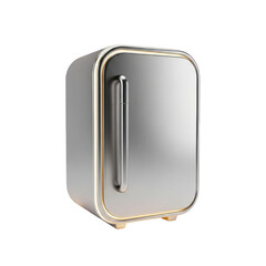 Modern Silver Mini Fridge with Gold Trim and Handle on a Background refrigerator appliance isolated on a transparent background