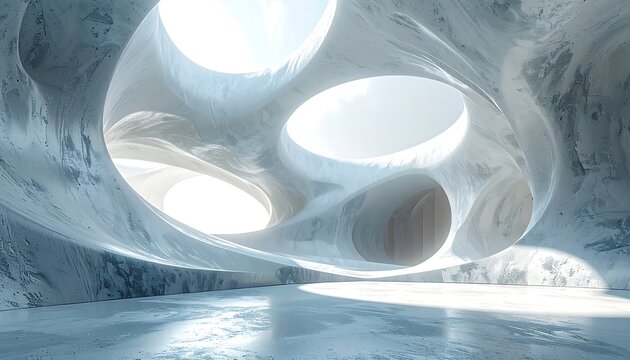 Organic, marbled interior with skylights