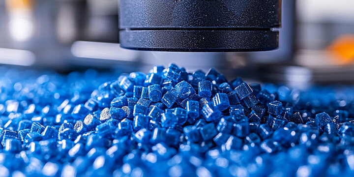 Close-up view of blue plastic polymer granules on display Generative AI
