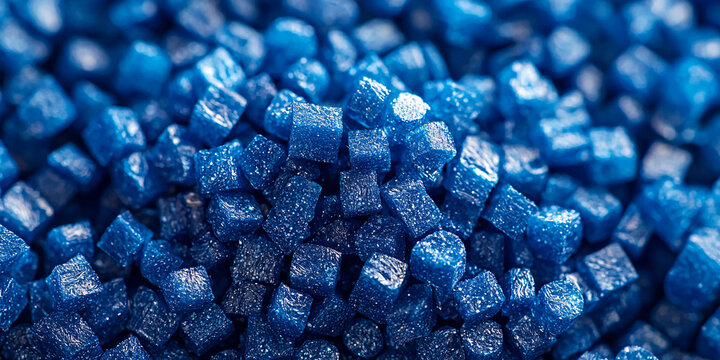 Close-up view of blue plastic polymer granules Generative AI