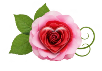 Beautiful pink rose with heart shape center isolated on transparent background