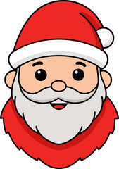 a cute smiling Santa face with fluffy white beard and red hat, simple clean flat cartoon icon style, no background.