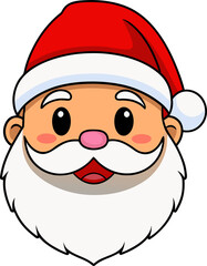 a cute smiling Santa face with fluffy white beard and red hat, simple clean flat cartoon icon style, no background.