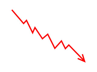 Red falling down arrow line graph indicates financial loss concept, stock market fall, business loss, market crash, economic loss. Red graph arrow downward direction. Vector illustration.