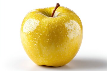 A fresh yellow apple, still life photograph capturing the bright color, crispness, and refreshing