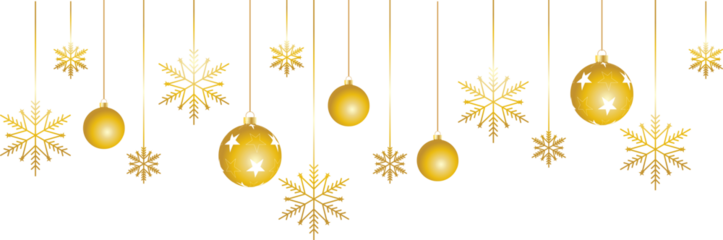 Golden hanging balls with snowflakes festive element